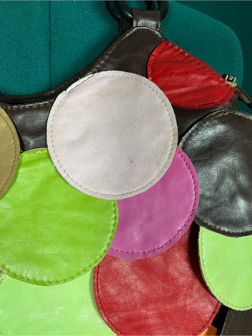 Multicolor Circle Patch Leather Shoulder Bag Y2K - Picture 4 of 9